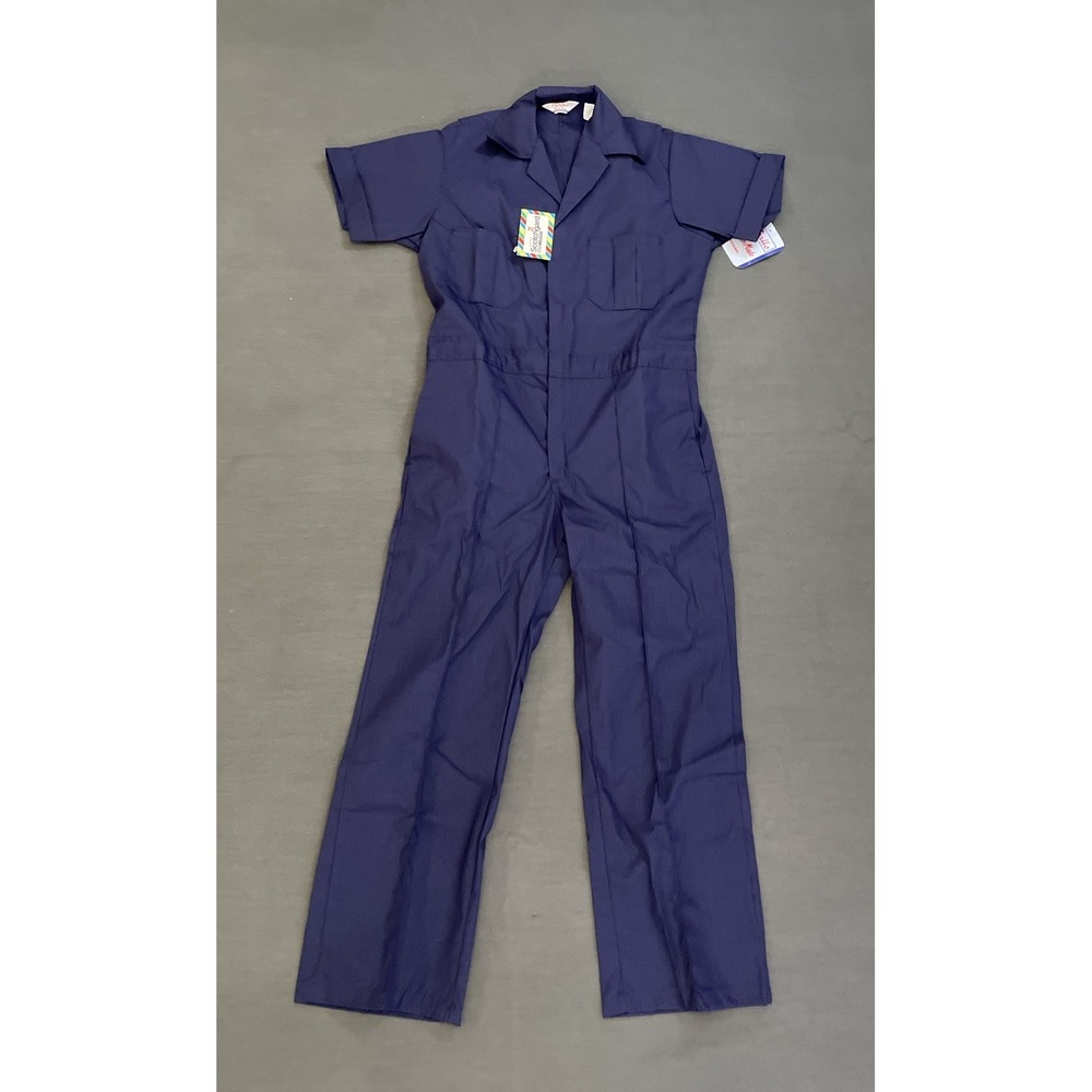 Walls Coveralls 38 Short Blue Mechanic Work Wear Short Sleeve Vintage USA Made